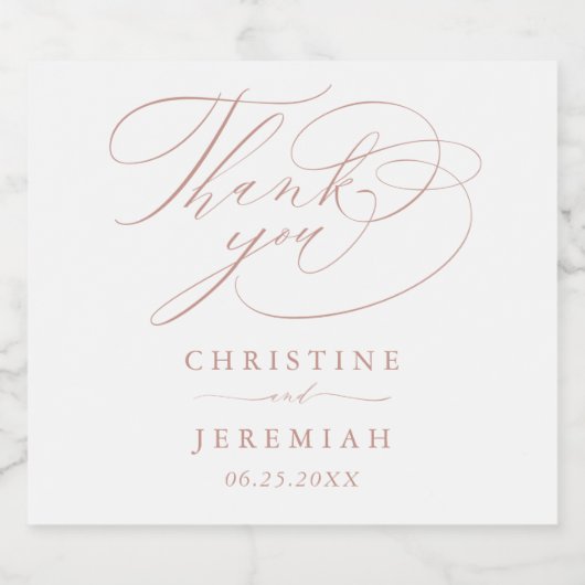 Elegant Wit Rose Goud Script Bruiloft Sparkling W Sparkling Wijnetiket (Enkel label)