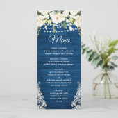Elegant Wit Rose Kant Rustiek Bruiloft Diner Menu (Staand voorkant)