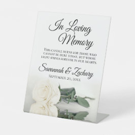 Elegant wit Rose Loving Memory Huwelijksmonument Reclamebord Met Voetstuk