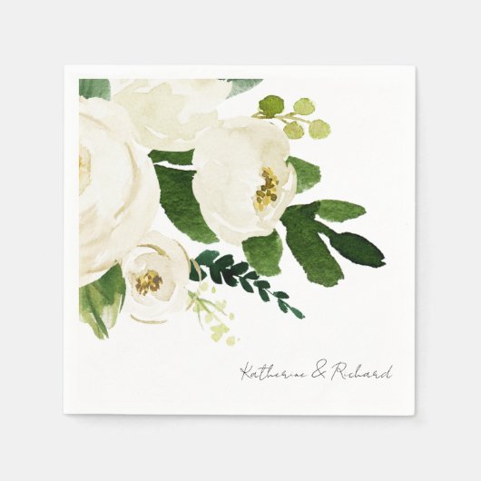 Elegant Wit Rose Script Gepersonaliseerde Cocktail Servet (Voorkant)