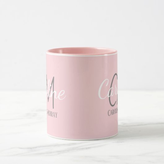 Elegant Wit Roze Aangepaste Monogram Naam Mok (Midden)
