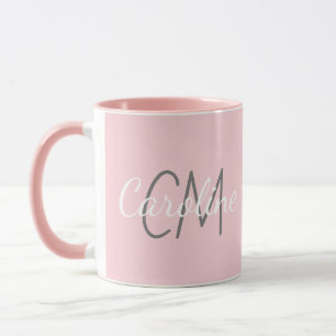Elegant Wit Roze Aangepaste Monogram Naam Mok