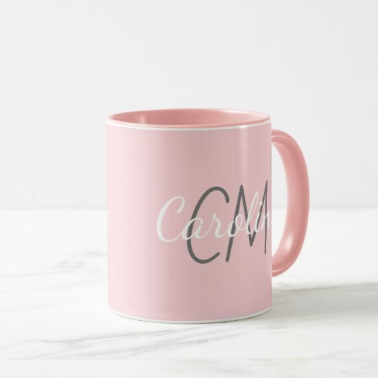 Elegant Wit Roze Aangepaste Monogram Naam Mok (Voorkant rechts)