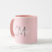Elegant Wit Roze Aangepaste Monogram Naam Mok (Voorkant links)