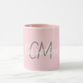 Elegant Wit Roze Aangepaste Monogram Naam Mok (Midden)