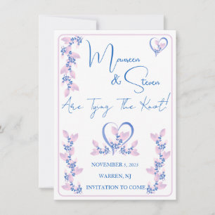 Elegant wit, roze, & blauw bloemig sparen de datum kaart