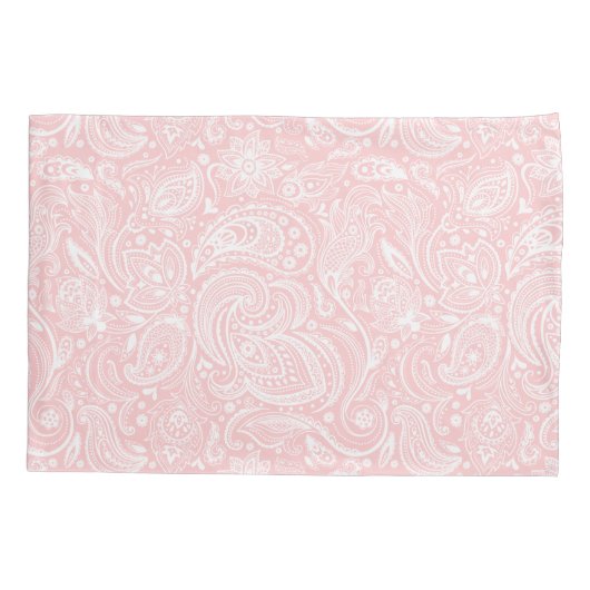 Elegant Wit &  Roze Bloem Paisley Patroon Kussensloop (Achterkant)