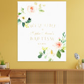 Elegant wit roze bloem welkom doopsel bord canvas afdruk (Insitu (Woonkamer))