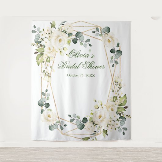 Elegant Wit-Roze Bruidsshower-Fotobackdrop Wandkleed (Voorkant)