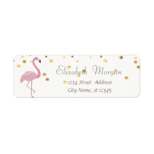 Elegant wit,roze flamingo nepgoud folie confetti etiket