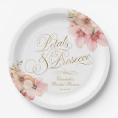 Elegant Wit Roze Goud Bloemenblaadjes & Prosecco Papieren Bordje (Voorkant)