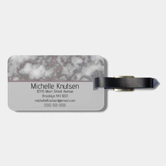 Elegant Wit Roze Marmer | Monogram Aangepast Bagagelabel (Achterkant horizontaal)