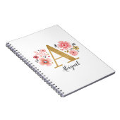 Elegant wit roze monogram bloemenletter A Notitieboek (Rechterzijde)