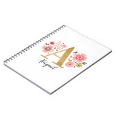 Elegant wit roze monogram bloemenletter A Notitieboek (Linkerzijde)