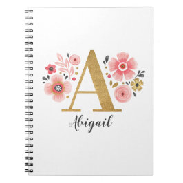 Elegant wit roze monogram bloemenletter A Notitieboek