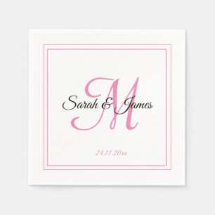 Elegant Wit & Roze Monogram Bruiloft Papier Servet