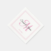 Elegant Wit & Roze Monogram Bruiloft Papier Servet (Hoek)