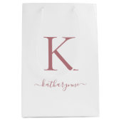 Elegant Wit Roze Rose Goud Monogram Naam Medium Cadeauzakje (Voorkant)