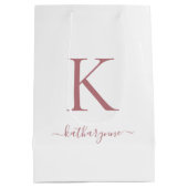 Elegant Wit Roze Rose Goud Monogram Naam Medium Cadeauzakje (Achterkant)