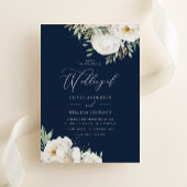 Elegant Wit & Salie Bloemen Navy Bruiloft Kaart