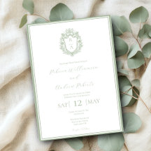 Elegant Wit & Salie Groen Wapen Initiaal Huwelijk 