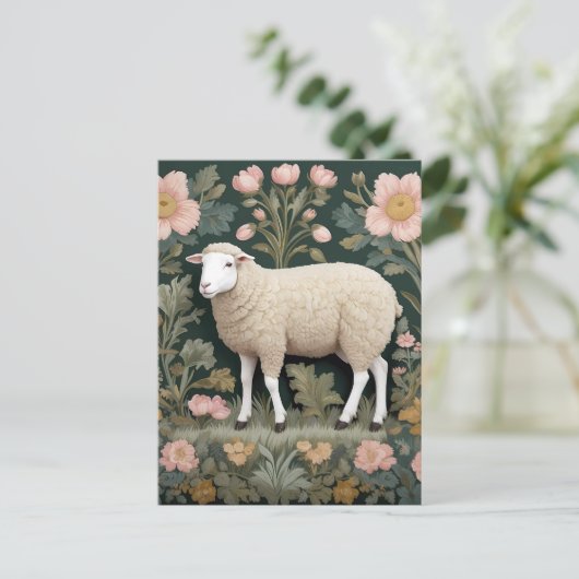 Elegant wit schaap William Morris geïnspireerd Briefkaart (Staand voorkant)