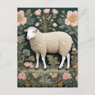 Elegant wit schaap William Morris geïnspireerd Briefkaart