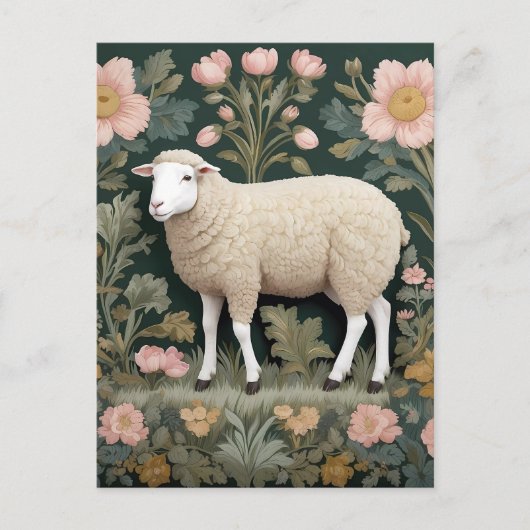 Elegant wit schaap William Morris geïnspireerd Briefkaart (Voorkant)