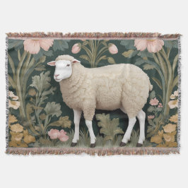 Elegant wit schaap William Morris geïnspireerd Deken