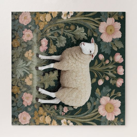Elegant wit schaap William Morris geïnspireerd Legpuzzel (Horizontaal)