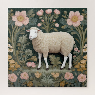 Elegant wit schaap William Morris geïnspireerd Legpuzzel