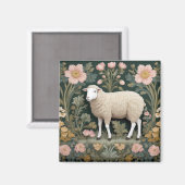 Elegant wit schaap William Morris geïnspireerd Magneet (Voorkant / Achterkant)