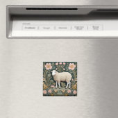 Elegant wit schaap William Morris geïnspireerd Magneet (Insitu (Vaatwasser))