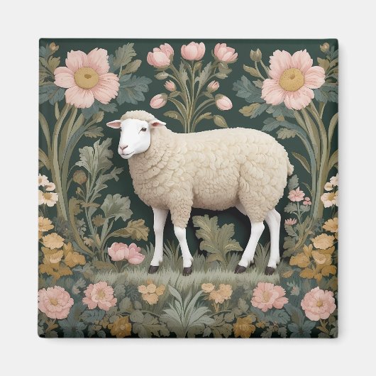 Elegant wit schaap William Morris geïnspireerd Magneet (Voorkant)