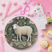 Elegant wit schaap William Morris geïnspireerd Papieren Bordje (Feest)