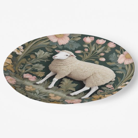 Elegant wit schaap William Morris geïnspireerd Papieren Bordje (Gekanteld)