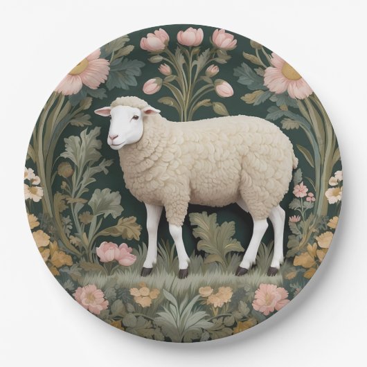 Elegant wit schaap William Morris geïnspireerd Papieren Bordje (Voorkant)