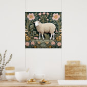 Elegant wit schaap William Morris geïnspireerd Poster (Keuken)