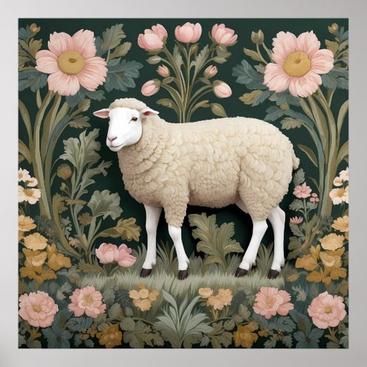 Elegant wit schaap William Morris geïnspireerd Poster (Voorkant)