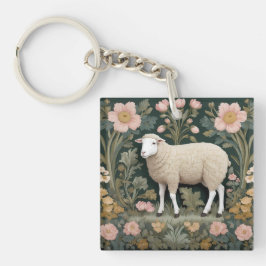 Elegant wit schaap William Morris geïnspireerd Sleutelhanger