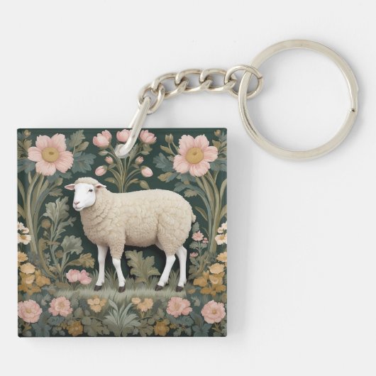 Elegant wit schaap William Morris geïnspireerd Sleutelhanger (Achterkant)