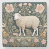 Elegant wit schaap William Morris geïnspireerd Stenen Onderzetter (Voorkant)