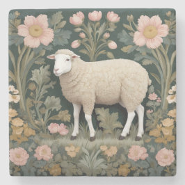 Elegant wit schaap William Morris geïnspireerd Stenen Onderzetter