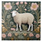 Elegant wit schaap William Morris geïnspireerd Tegeltje (Voorkant)