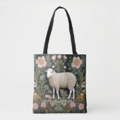 Elegant wit schaap William Morris geïnspireerd Tote Bag (Voorkant)