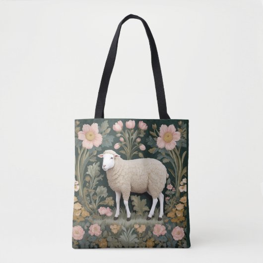 Elegant wit schaap William Morris geïnspireerd Tote Bag (Voorkant)