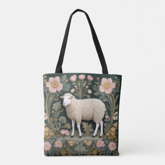 Elegant wit schaap William Morris geïnspireerd Tote Bag (Achterkant)