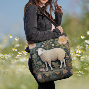 Elegant wit schaap William Morris geïnspireerd Tote Bag