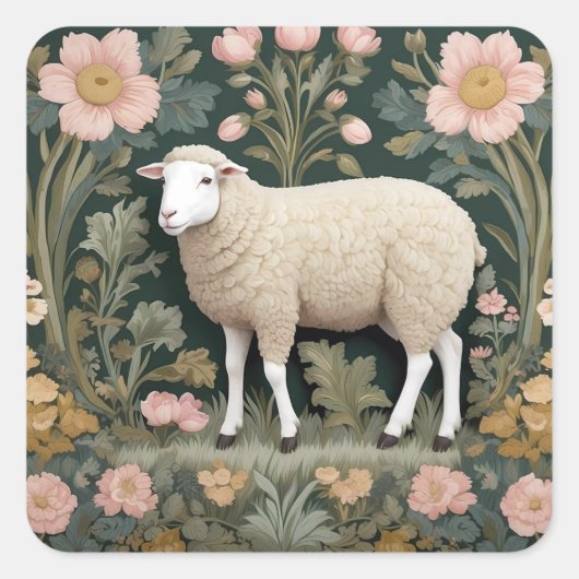 Elegant wit schaap William Morris geïnspireerd Vierkante Sticker (Voorkant)