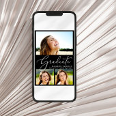 Elegant wit script 3 foto zwart Afstuderen Aankondiging